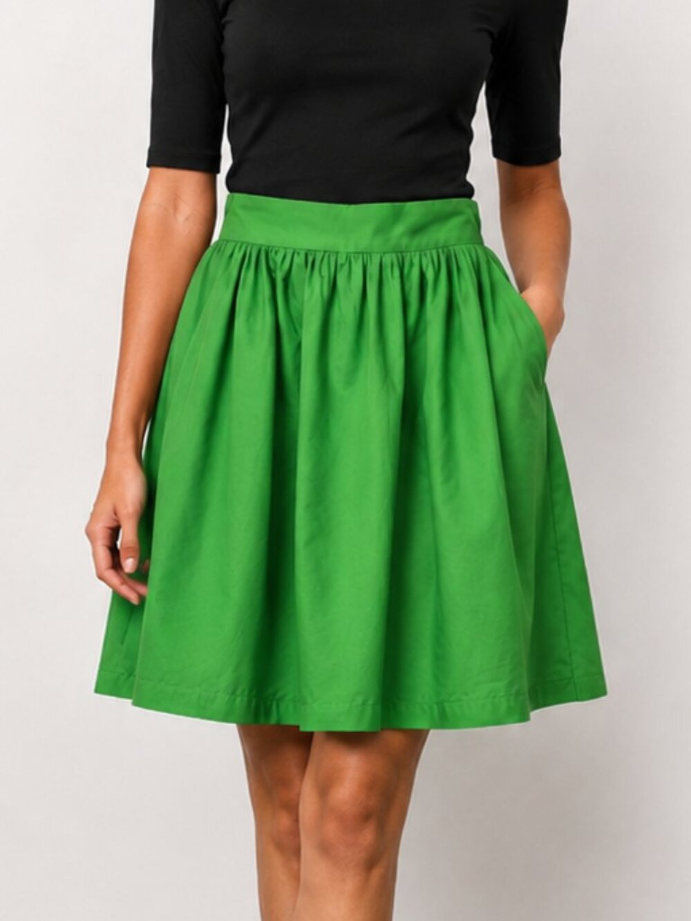 UNIQUE VINTAGE Vivien High-Waist Green Swing Pleated Cotton Skirt Sz 6/8 NWT